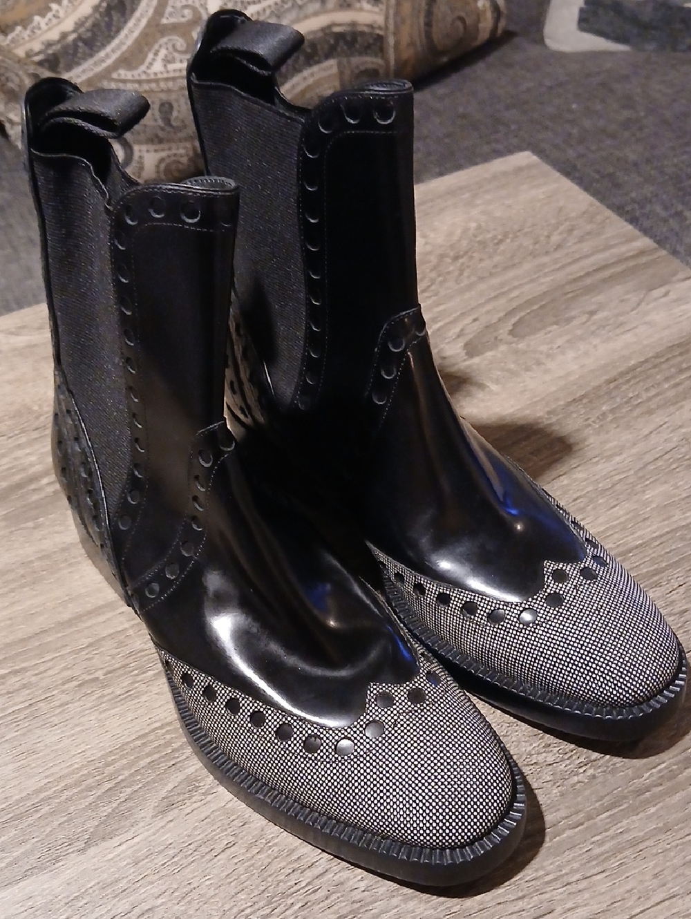 Alexander Wang Nicole Perforated Chelsea Boots Black Patent Wingtip Studded